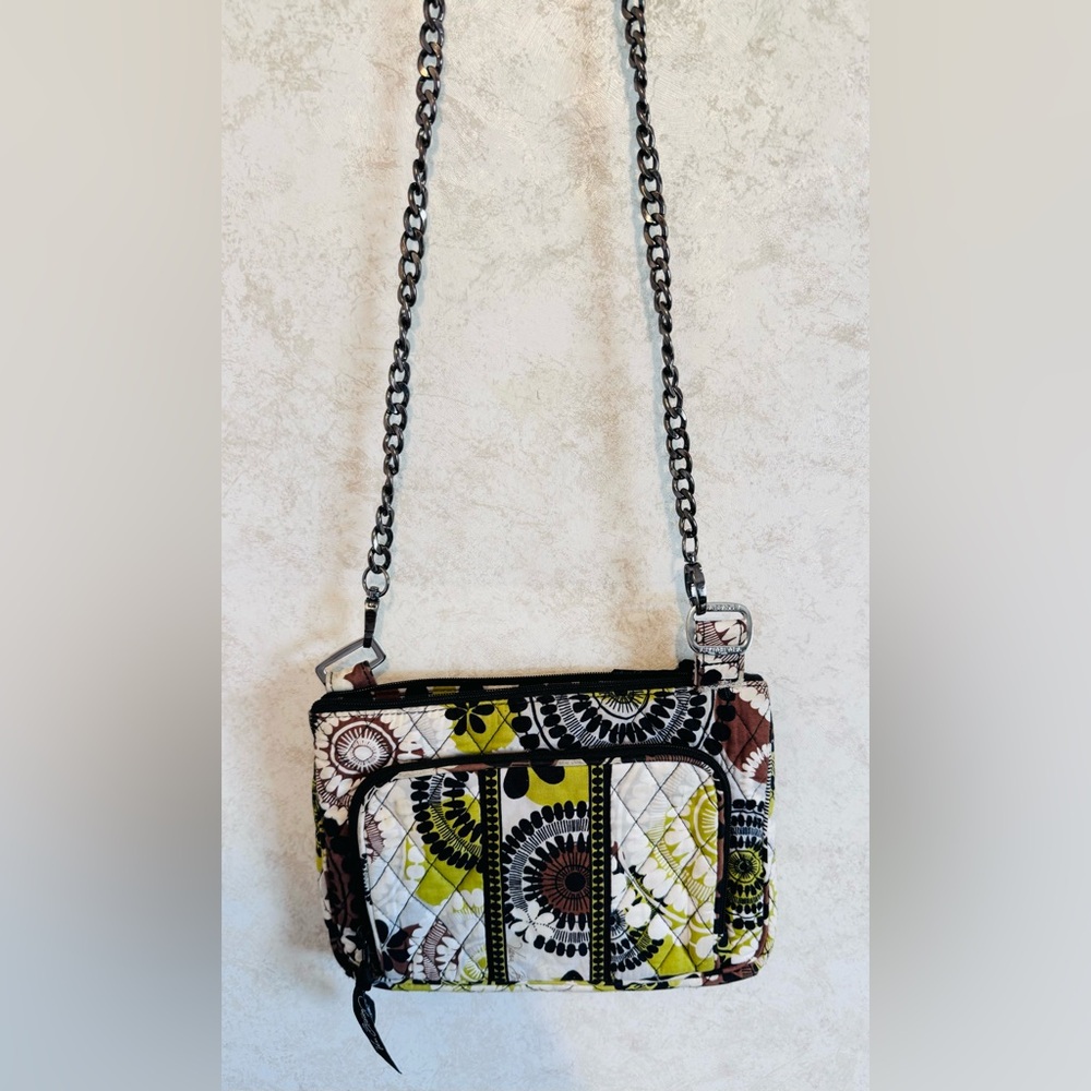 Vera Bradley Cocoa Moss Shoulder Bag Attached Zipped Wallet Chain Leather Strap
